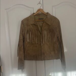 XOXO Tan Leather Fringe Jacket XL